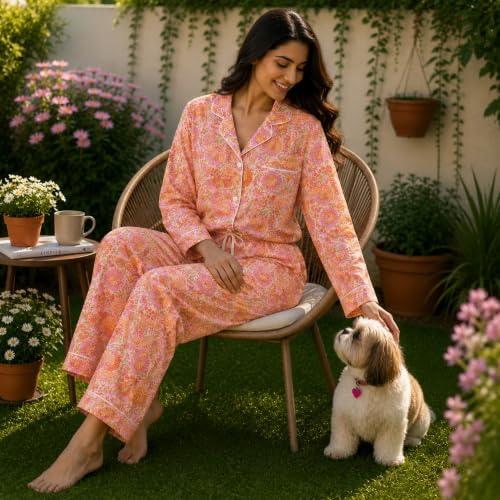 Image of Huar Cotton Pajamas Set for Women - Luxurious Cotton Womens Pajama Sets - Comfortable Christmas PJ Set, Breathable & Light Pj