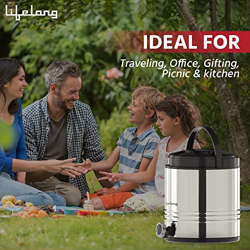 Image of Lifelong 6.5 litres Insulated Stainless Steel Water Jug| Thermos Jug| Hot & Cold | Easy to Carry Handle| Leakproof Tap| Spill-Proof Airtight Lid (LLWMJ65, Silver)