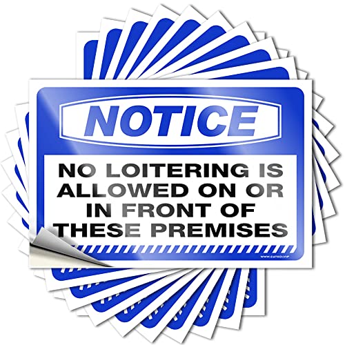 Calcomanías para coches con texto en inglés 'Notice No Loitering is Perlowed on or in front of sticks', 10 unidades de calcomanías y calcomanías pequeñas (6 x 9 cm)