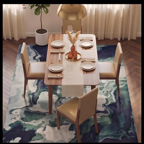 Image of DecorNation Italiana Solid Wood Dining Room Set for Home, Living Room- Dining Table with Cushioned Chairs (Walnut, 4 Seater)