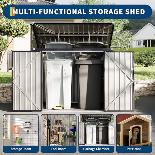 3x6x4 FT 2 Trash Cans Metal Outdoor Storage, Garbage Bin Storage Shed with Chain Lid, Metal Outdoor Storages for Garden, Backyard, Lawn and Patio