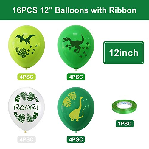 Dinosaurussen Latex Ballonnen, 12 Inch Witgroene Latex Ballonnen met Lint voor Baby Shower Dino Jungle Jurassic… - Image 3