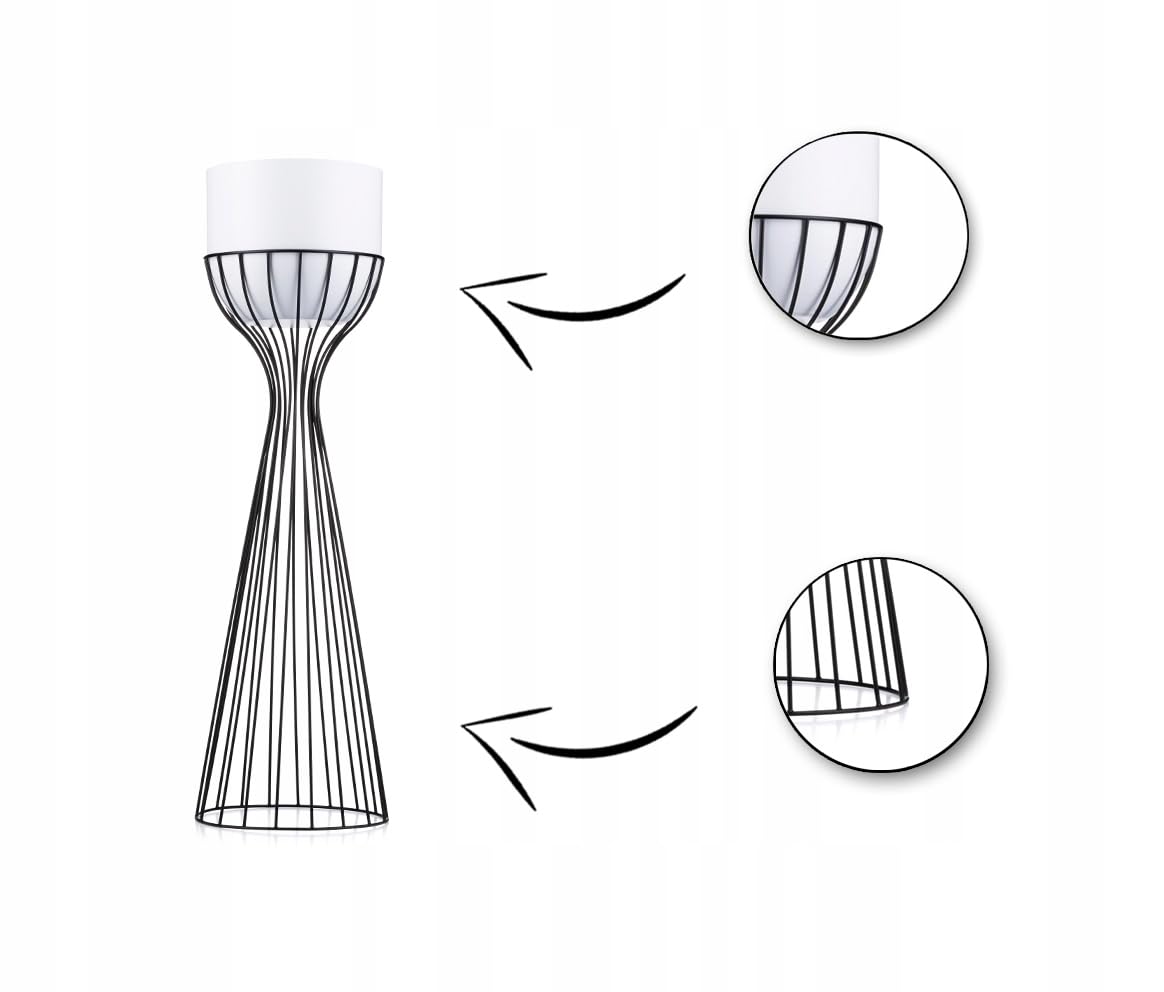 Moderno supporto per fiori in metallo, altezza 68 cm, con vaso da fiori bianco, rotondo, diametro 18 cm, su robusto supporto nero, supporto per piante per la decorazione di interni