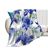 Elegant Blue Morning Glory Flowers, Fleece Blanket Ultra-Soft Cozy Plush Blanket Throw Blankets Couch Chair Living Room Air Conditioning Cool Blankets, 50'x60'