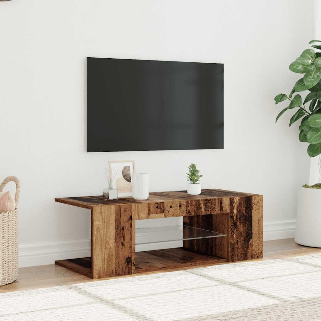 Mobile TV Moderno con Luci a LED, Pannelli in Derivati ​​del Legno con Scomparti Aperti, Console Multimediale per Soggiorno, Camera da Letto e Sala Giochi (Legno vecchio)