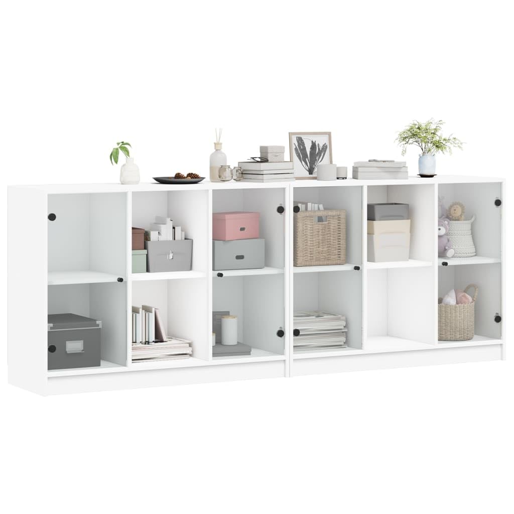 Libreria con Ante Bianca 204x37x75 cm Legno Multistrato