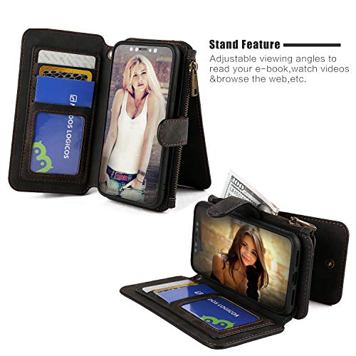 Modos Logicos Apple Iphone Xs Max Case, [Detachable Wallet Folio][2 In 1][Zipper Cash Storage][Up To 14 Card Slots 1 Photo Window] Pu Leather Purse With Removable Inner Magnetic Tpu Case - Black #TOP3