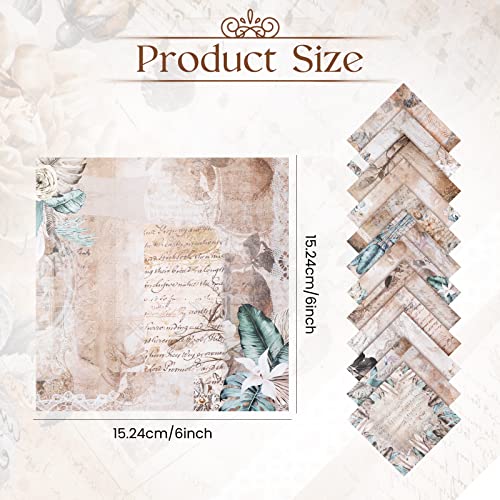 Vondyu 6 X 6" Vintage Scrapbook Paper Pad, Floral Palm Leaf Pattern Memories Old Paper Handmade Diy Scrapbooking Supplies Decoration Label For Craft Paper ​Kit Collectio - 24 Sheets Set #TOP2