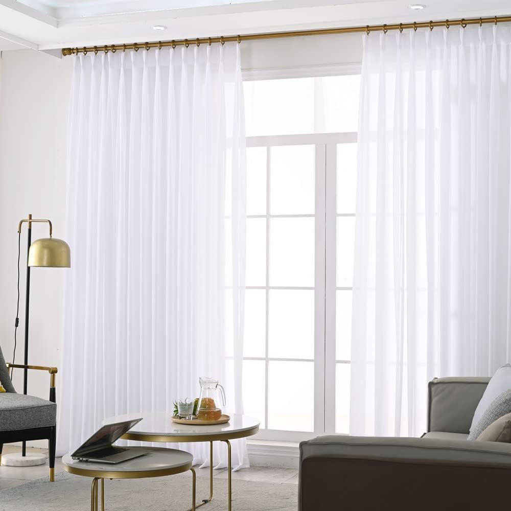 Custom Made White Chiffon Triple Pinch Pleated French Pleat 1 Panel Super Soft Sheer Curtains Window Treatment Voile Drapes Living Room (White, 42W x 84L (1 Panel))
