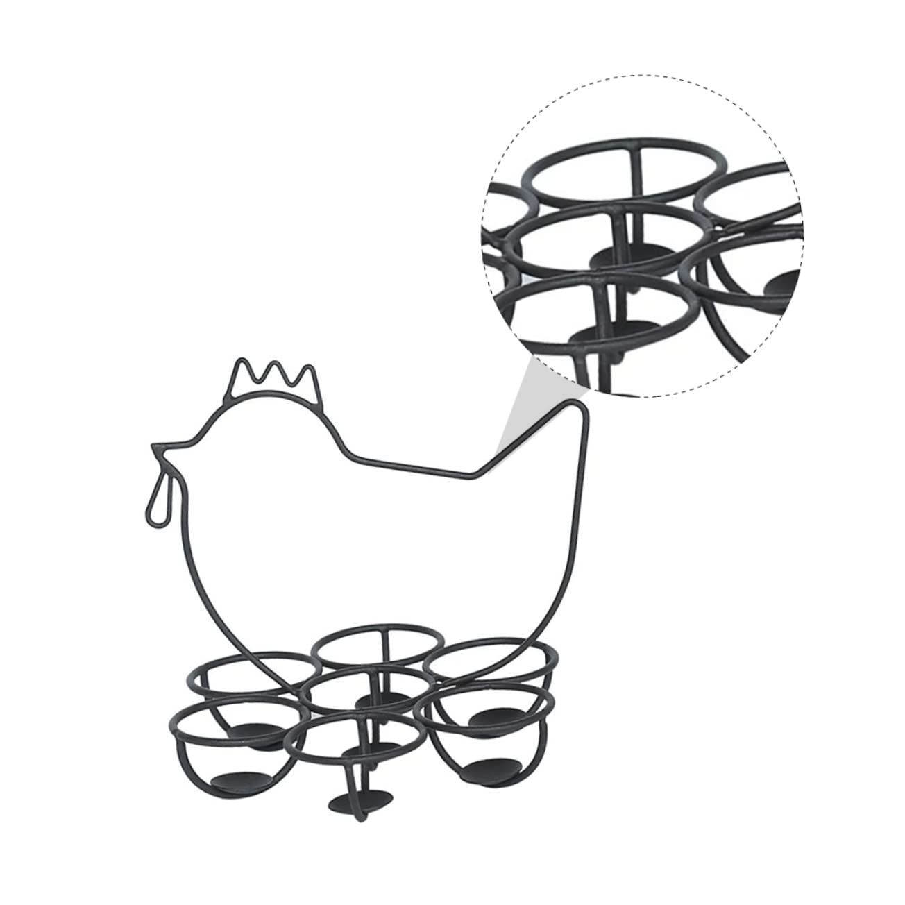 Organizador de Huevos de Cocina de Metal Negro Diseño de Gallina, Soporte Estable y Exhibición Decorativa para Encimera