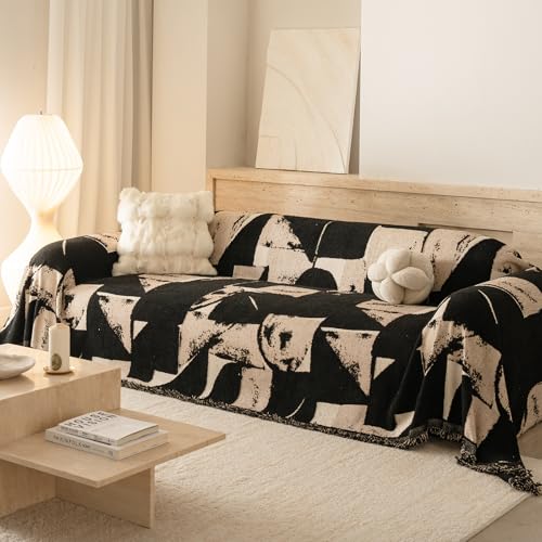 VanderHOME Funda de Sofá de Felpa Antiarranques y Resistente al Desgaste, Manta Sofa, Protector de Muebles para Mascotas, Suave y Lavable para Sofás y Couches 180 * 150cm-Negro