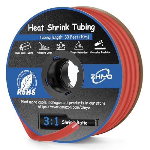 Image of Heat Shrink Tubing 1 /2 inch, 3:1 Ratio Wire Heat Shrink Tube Roll, Dual Wall Adhesive-Lined Waterproof Shrink Wrap Tubing, 33FT Red Industrial and Marine Grade Heat Shrink Wrap