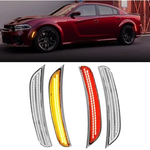ROCCS 4PCS LED Amber & Red Side Marker Lights Compatible with Dodge Charger SRT Hellcat Scat Pack 2015-2023 Clear Lens,OEM part number 68214405AA/68214404AA/68214127AA Cover