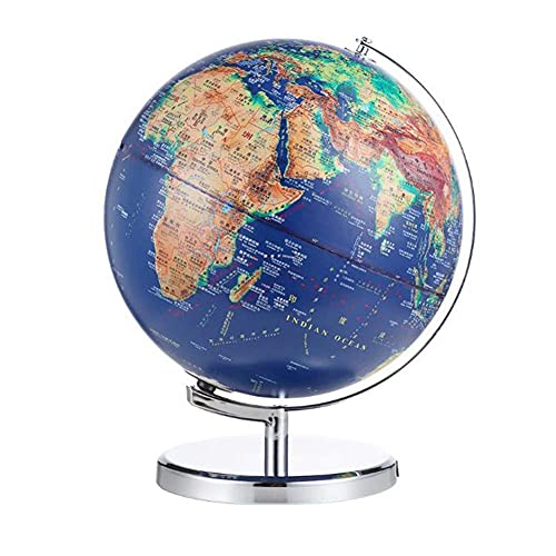 LOKLNEYK Globo terráqueo, Globo terráqueo con Mapa del Mundo, decoración de Mesa, Control en Chino e inglés, 30 cm, Azul Oscuro, satélite, 3D, Relieve estéreo, Globo Luces