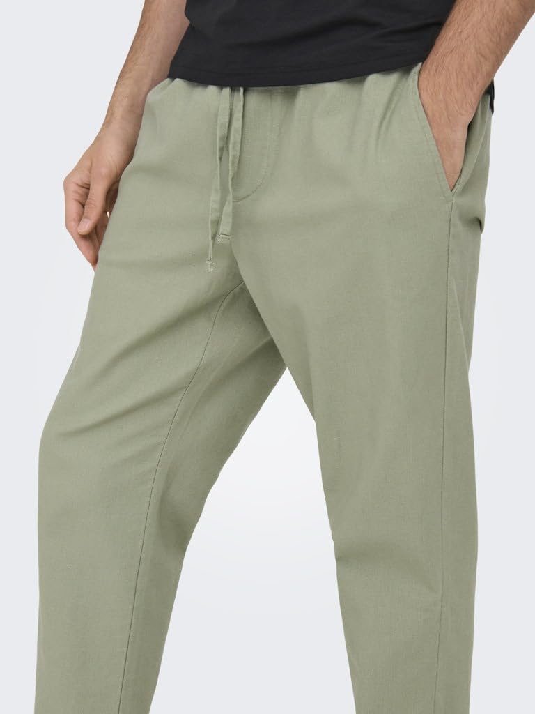 Uomo O&S Pantaloni Rilassati in Tessuto Comodi in Lino e Cotone Pantaloni ONSLINUS da Uomo con Coulisse