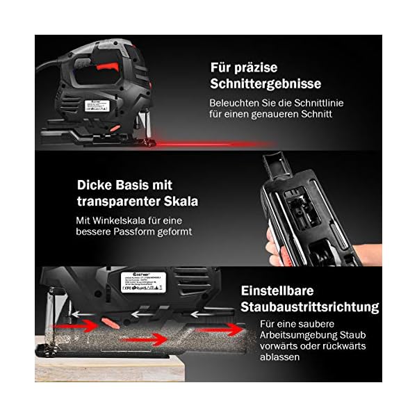 COSTWAY Eletrische Stichsäge Kurvensäge 800W / 3000U/min / 45° Abschrägungswinkel / 6 Sägeblätter / 5 Geschwindigkeiten – Bild 6