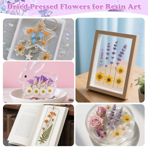 Image of 300 Pcs Real Dried Pressed Flowers & Butterfly Stickers for Resin Crafts | Natural Dry Wildflowers Leaves with Tweezer for Resin Jewelry Molds, Candle, Soap, Scrapbook, Bookmark, Frame, Card Making