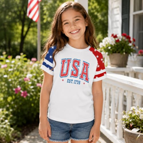 Image of 4th of July Shirts for Girls Patriotic American Flag Kids Clothing