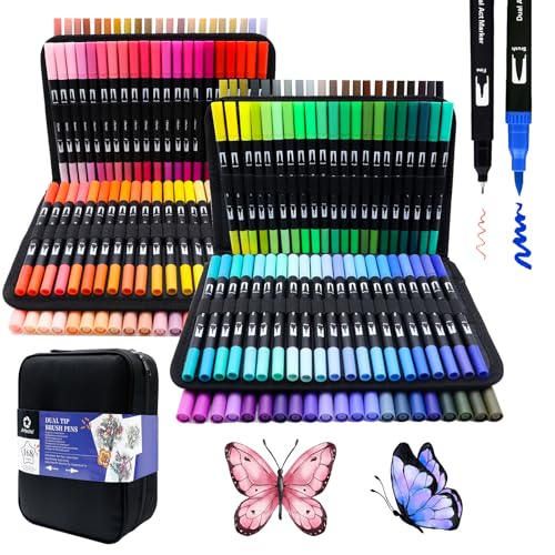 Artecho 168 Colors Markers for Adult Coloring Books Dual Tip Markers for School Fine and Brush Tip for Adults Coloring Books Calligraphy Drawing Sketching