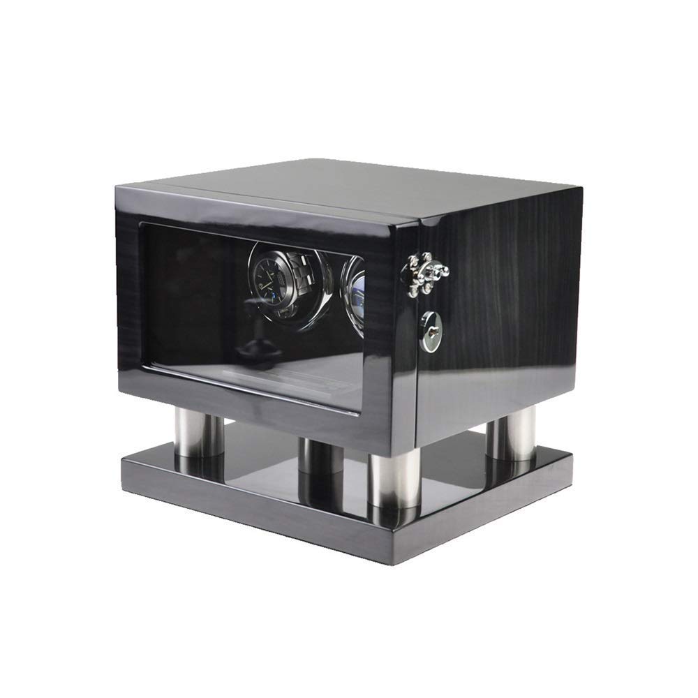 MYUYEE Watch Winder Double Watch Winder, For Automatic Watches, Led Touch Screen, Built-In Led Illuminated, Wood Shell Piano Paint Exterior,Black And Red Stripes Watch Winder (Black Stripes-A)