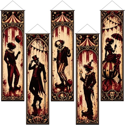 VitalCozy 5 Pcs Halloween Party Decoration Clown Banner for Wall Speakeasy