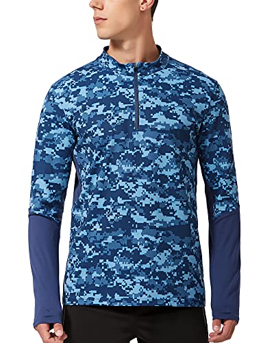 PIQIDIG Herren-Pullover mit Viertelreißverschluss, Daumenloch, langärmelig, Laufshirt, 1/4-Reißverschluss, Golf-Shirts für Herren, navy, 3X-Groß Cover