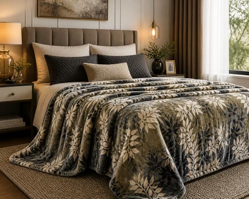 Image of Flannel AC Blanket (78x88 Inches) - 155 GSM Lightweight Ultra Soft Cooling Blanket, Multipurpose AC Blanket & Warm Top Sheet for Medium Beds, Breathable & Cozy, Grey & Gold