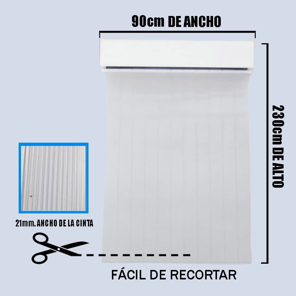 Cortinas Exterior Puerta de Tiras | Material Plástico PVC y Barra Aluminio | Ideal para Terraza y Porche | Anti moscas (ANCHO 90cm X 230cm ALTO, TRANSPARENTE)