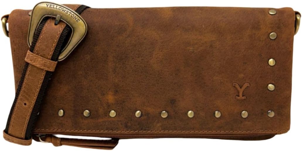 Myra Bag Western Leather Crossbody Clutch for Women - Officially Licensed Yellowstone Shoulder Bag with Rivets