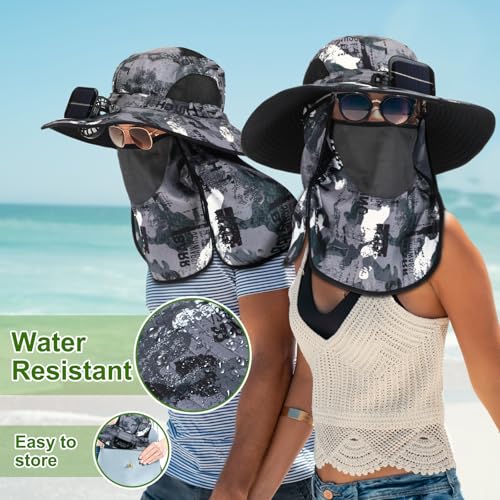 Chapeau de soleil solaire surdimensionné Berlune avec ventilateur et bord large anti-UV