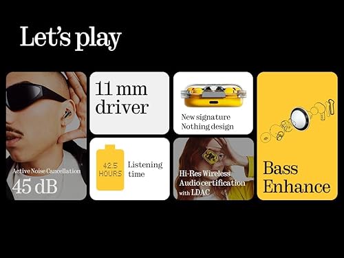 Miniatura 3 de Nothing Ear (a) Auriculares inalámbricos, auriculares híbridos con cancelación de ruido de 45 dB, audio de alta resolución, ecualizador avanzado,