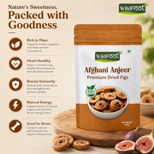 Image of Wildroot Afghani Anjeer Premium Dried Figs 200g | Naturally Sweet Whole Dried Figs | Soft & Chewy Ready-to-Eat Dry Fruit | Source of Fibre | Ideal for Snacking, Baking, Desserts & Everyday Use