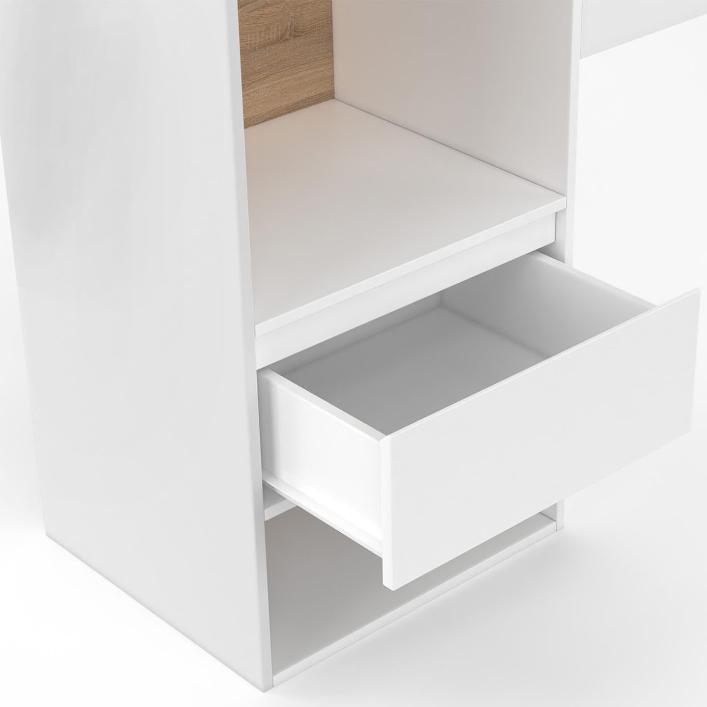 IDMarket Campha Cabecero de cama independiente de 240 cm con mesitas de noche de madera y blanco + cajones + nichos