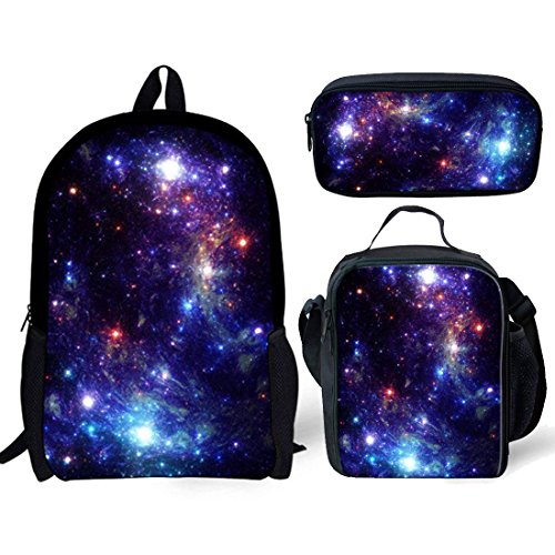 Nopersonality Purple Galaxy Star Backpack and Lunch Bag Set Girls Boys Back to School Bookbag with Pencil Case