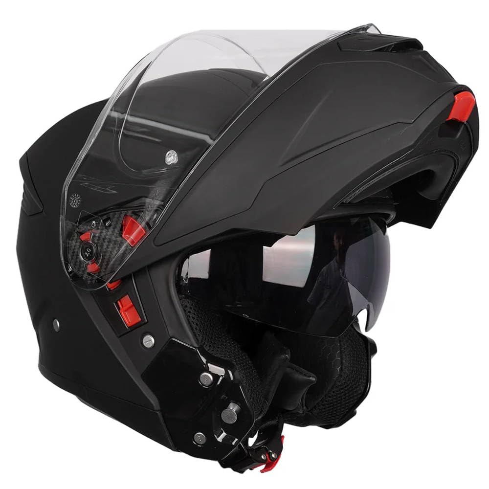SMK Gullwing Negro Mate, Casco de Moto Modular Abatible PJ para Hombre y Mujer, con Visera Interior Ahumada, Interior Desmontable, 22.06