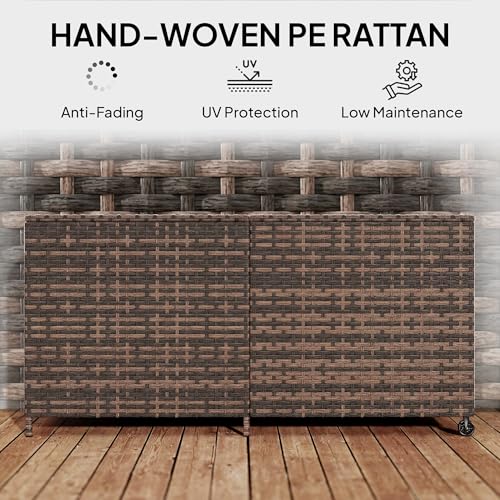 Outsunny 650L Extra Large Garden Storage Box with 2 Wheels, Rattan Deck Box with Waterproof Zipped Liner, Safe Pneumatic Rods, Patio Rattan Storage Container for Backyard Gardening Tools, Mixed Brown 9 Outsunny 650L Extra Large Garden Storage Box with 2 Wheels, Rattan Deck Box with Waterproof Zipped Liner, Safe Pneumatic Rods, Patio Rattan Storage Container for Backyard Gardening Tools, Mixed Brown - Image 9