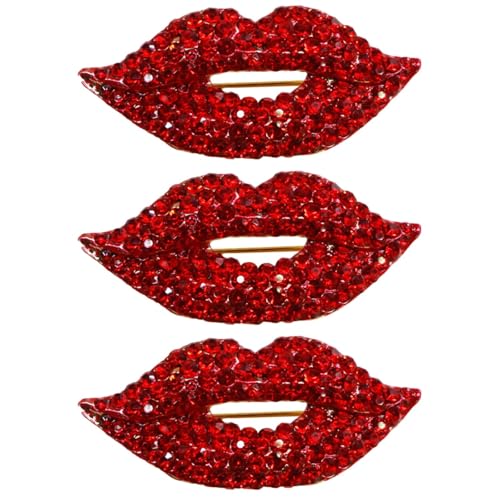 Image of KESYOO 3Pcs Red Lips Brooches for Women Rhinestone Enamel Lip Pin Set Sexy Fashion Jewelry Accessories for Party Clothes Bags 1.61X0.70X1.18In