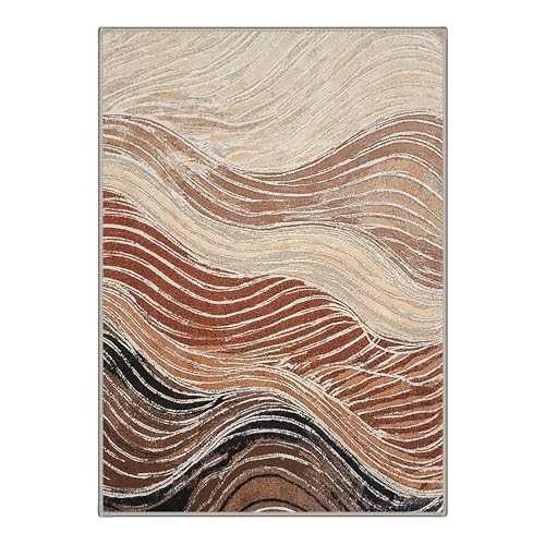 Image of BEIMO Area Rugs 8x10 for Living Room Bedroom, Modern Abstract Machine Washable Rug, Large Soft Low Pile Floor Carpet with Non Slip Backing for Dining Room, Caramel Sand