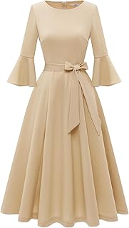 Women's Church Dresses for 2025 Wedding Guest Cocktail Tea Party Bell Sleeve Vintage Evening Graduation Dress - Buy now