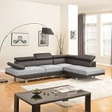 Modern Contemporary Designed Two Tone Microfiber and Bonded Leather Sectional Sofa (White/Grey) (Black / Grey)