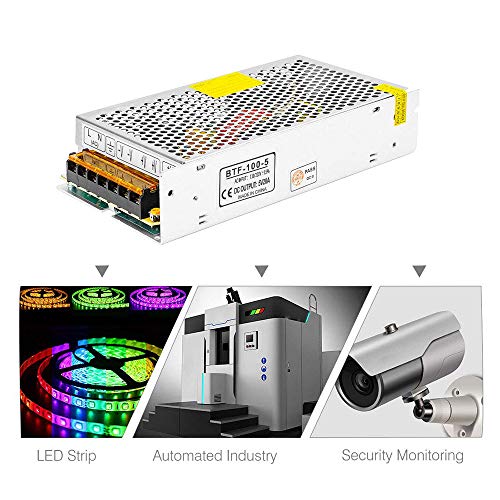 BTF-LIGHTING AC100-240V to DC5V20A Max100W Suit DC5V1A~DC5V20A Device Transformer Power Adapter Converter with 5.5x2.1mm DC Output Jack for WS2812B WS2811 WS2813 SK6812 etc LED Strip/String/LED Matrix