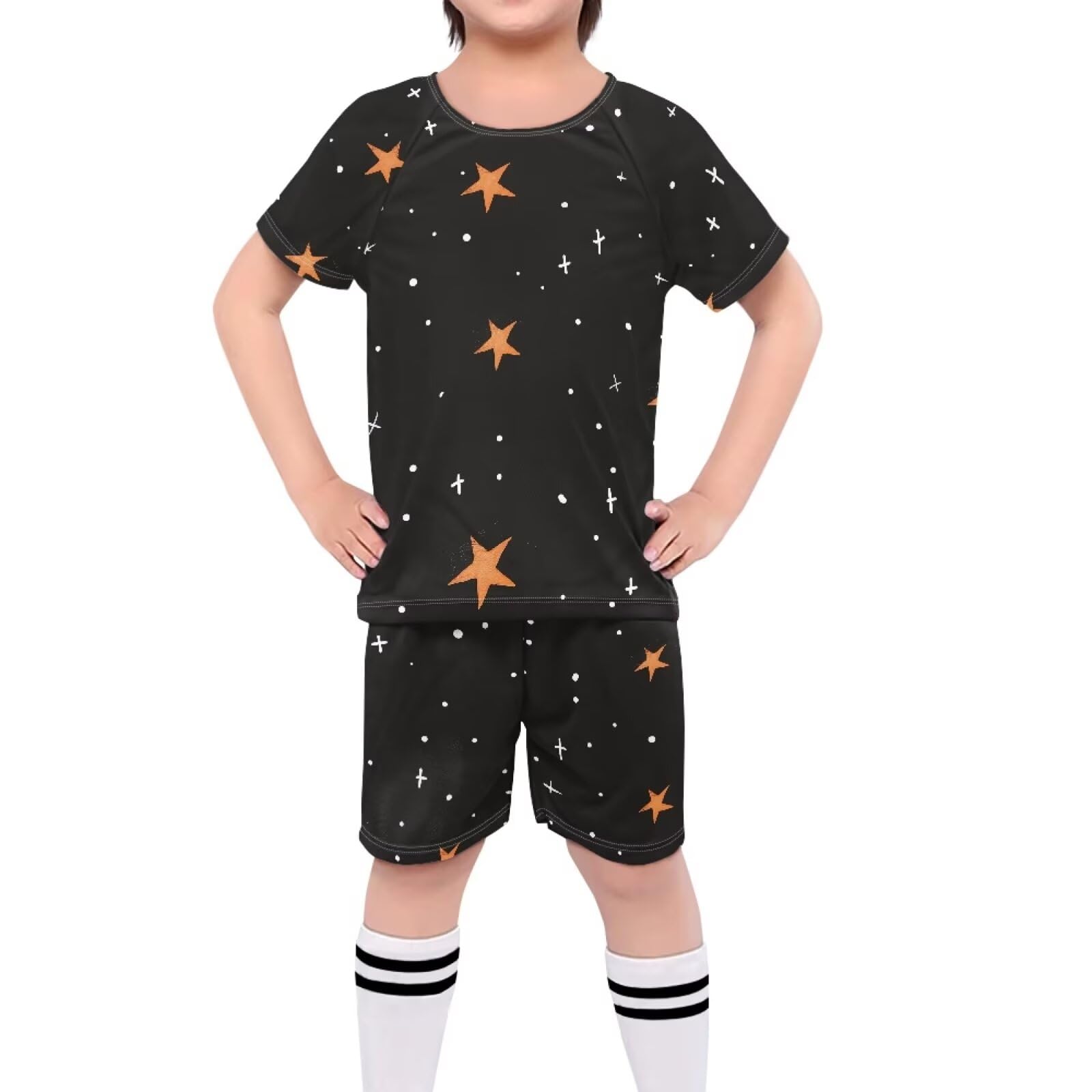 ORGYPET Star Print Soccer Jerseys for Boys Soccer Uniforms for Boys High Elastic Soccer 2024 Trendy Uniforms for Kids Children's Football Suit Daily Sports Football Wear, S