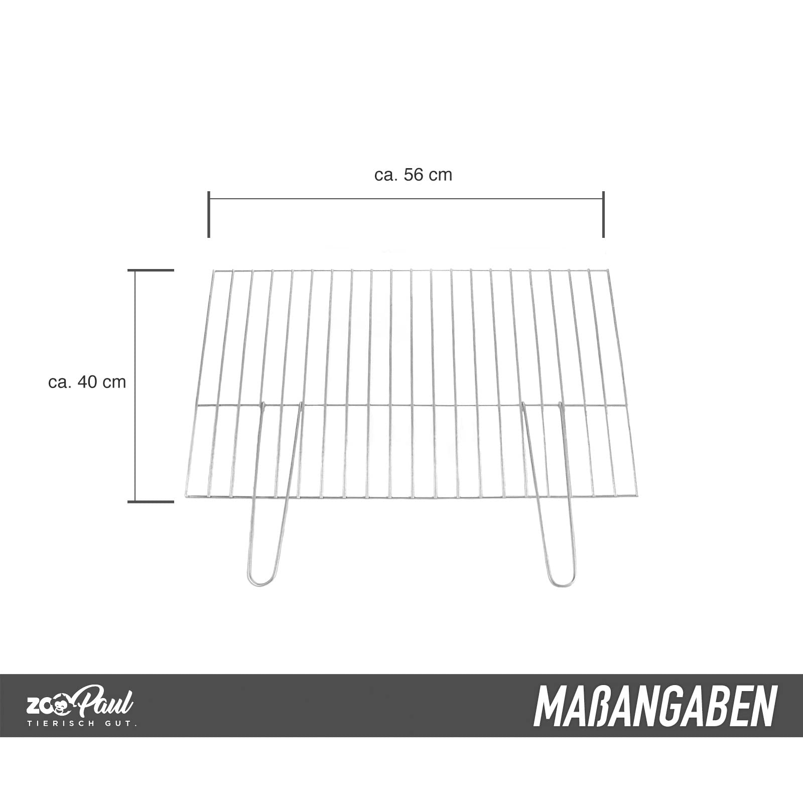 ZooPaul Ruszt do grillowania 56 x 40 cm ze składanym uchwytem, grill Kamim, kratka grillowa, zamiennik rusztu 4 mm Ø