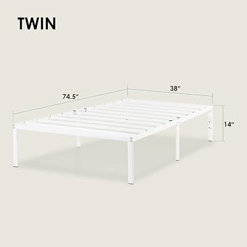 Best Price Mattress 14 Inch Metal Platform Bed Frame, Heavy Duty Steel Slats, White, Twin