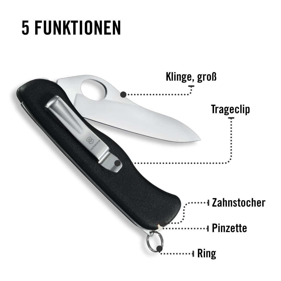 Victorinox Schweizer Taschenmesser, Sentinel M Clip, Multitool, Swiss Army Knife mit 5 Funktionen, Einhand-Feststellklinge, Pinzette