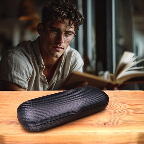 Image of MyEyeglassCase Men Small Glasses case - Eyeglasses Hard Shell Holder Pouch & Cloth-Reading Slim & Narrow Case Heavy Duty