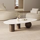 Modern Oval Coffee Table for Living Room, 54' Sintered Stone Cloud Coffee Tabletop with 3 Metal Legs, Minimalist Living Room Table Tea Table Center Table for Home Office