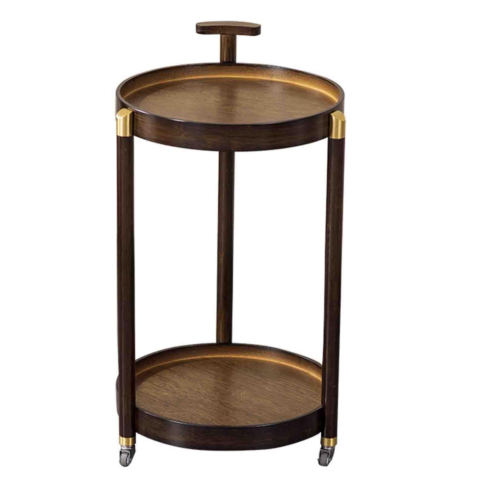Mesa auxiliar giratoria con asa, bandeja redonda de 2 capas y unidad de estantería, carrito de almacenamiento móvil para dormitorio, sala de estar, cocina y baño