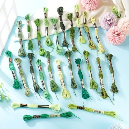 Image of FASHEWELRY 210 Yards Embroidery Thread Bulk Green Handmade 6-Ply Polyester Embroidery Floss 1mm Crewel Cross Stitch Threads for Jewelry Making Sewing Holiday Decorations Crafts DIY Projects