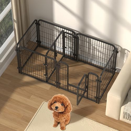 TAYTHI ペットフェンス/ペットペン/小型犬/犬ケージ/犬小屋/うさぎケージ/中型犬/大型/組立簡単/屋内外兼用/組み合わせ自由/軽量/小型犬・中型犬用隔離訓練トイレ/白/脱獄防止 (140×70×80cm-7個,ブラック)